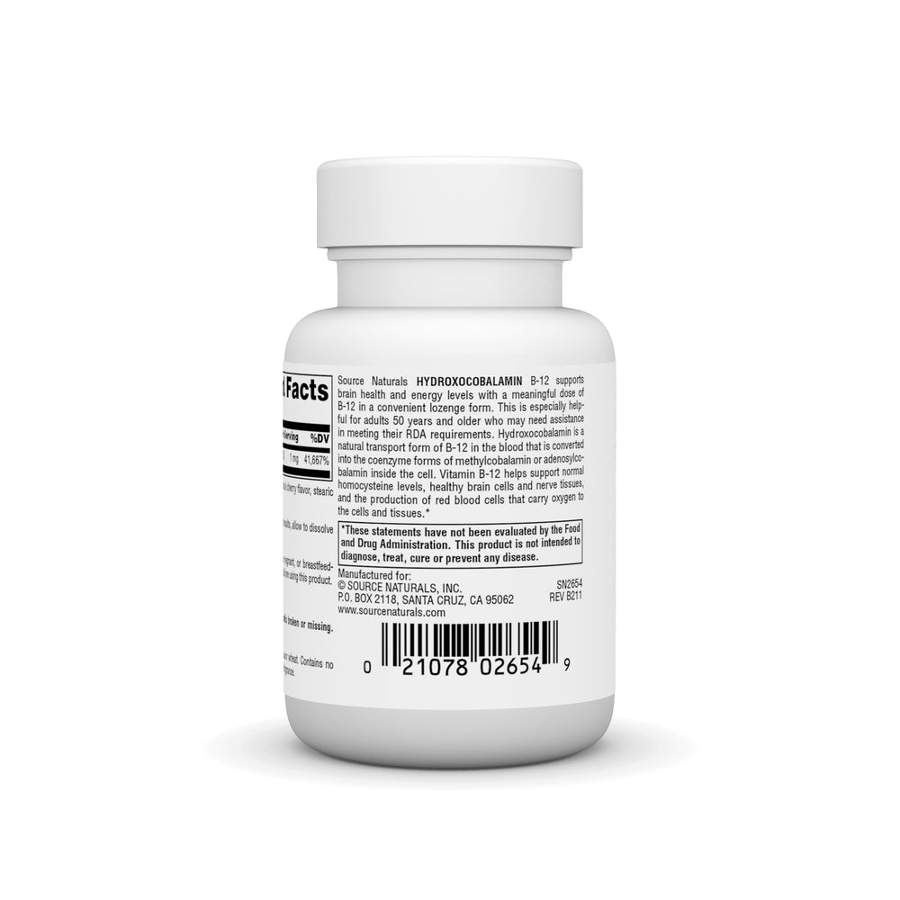 Ingredients panel showing B-12 content and non-GMO notes