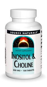 Front view of Source Naturals Inositol & Choline 800 mg bottle