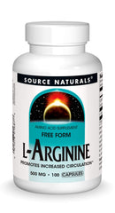 Bottle of Source Naturals Free Form L-Arginine 500mg - 100 capsules