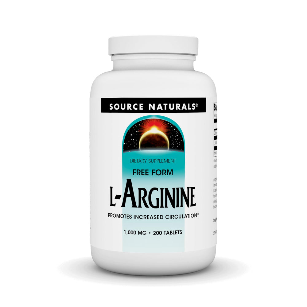 Bottle label for Source Naturals L-Arginine Free Form 1000 mg