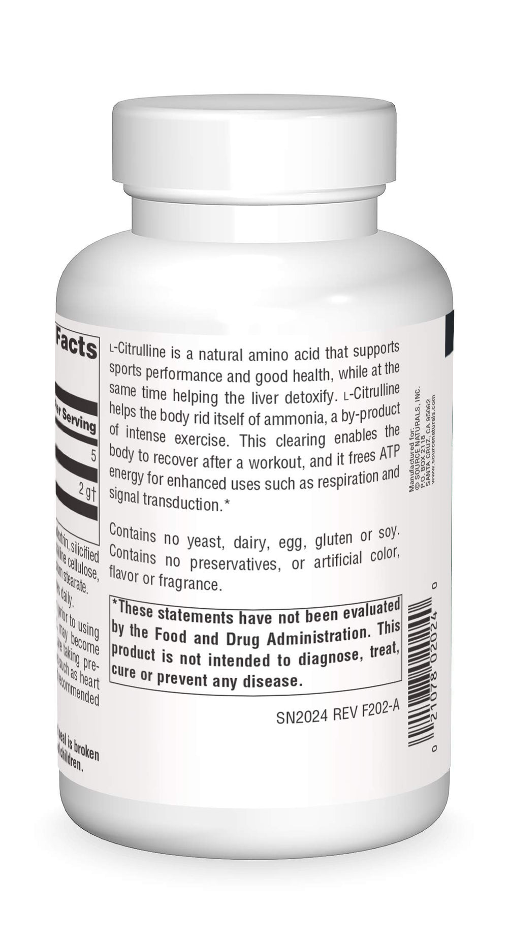 Source Naturals L-Citrulline label highlights ingredients and 1000mg per tablet