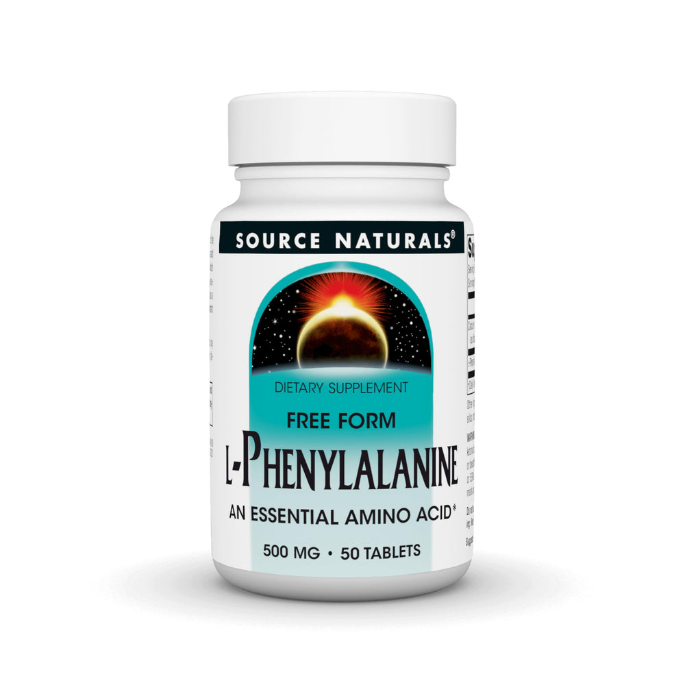Front view of Source Naturals L-Phenylalanine Free Form 50 Tablets bottle