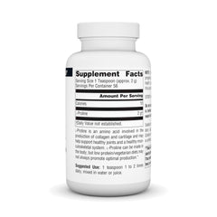 L-Proline powder being scooped into a measuring cup