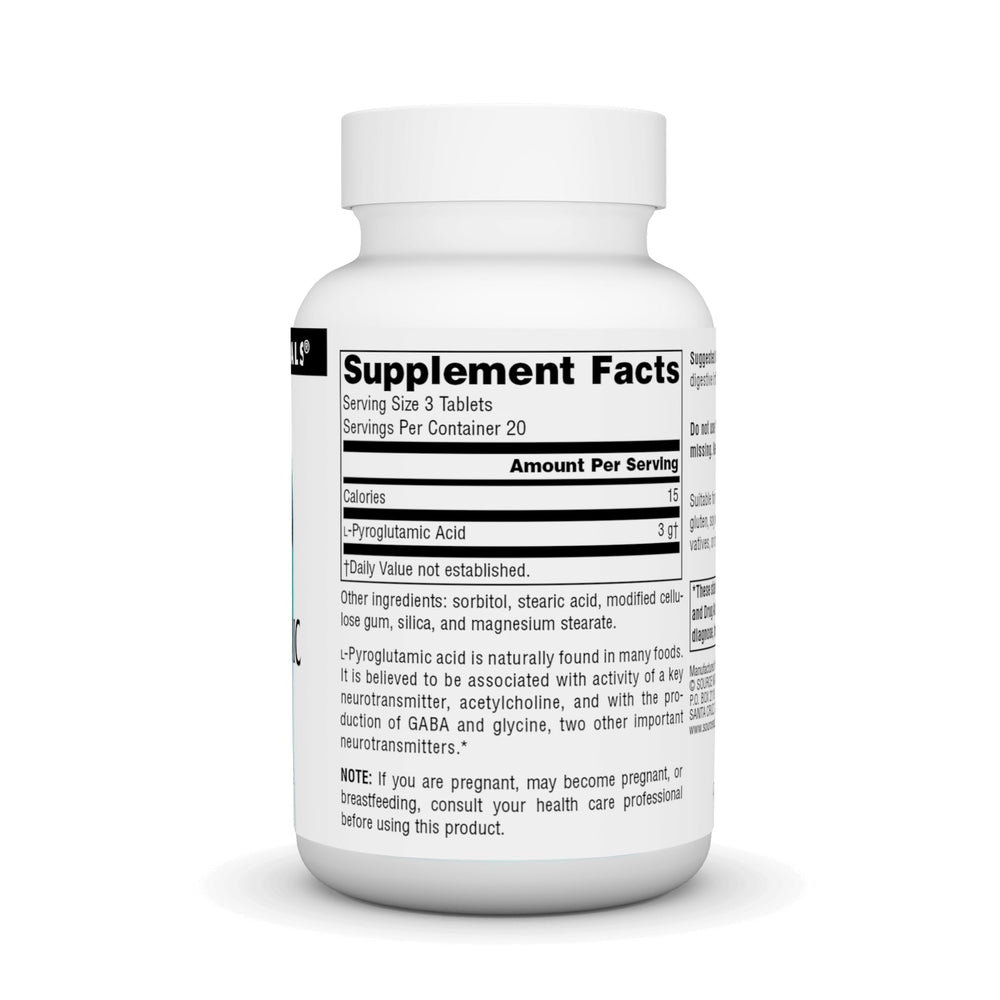 Close up of L-Pyroglutamic Acid tablets from the bottle