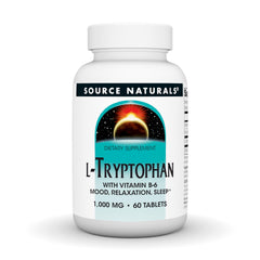 Bottle of Source Naturals L-Tryptophan with Vitamin B-6 1000 mg – 60 tablets