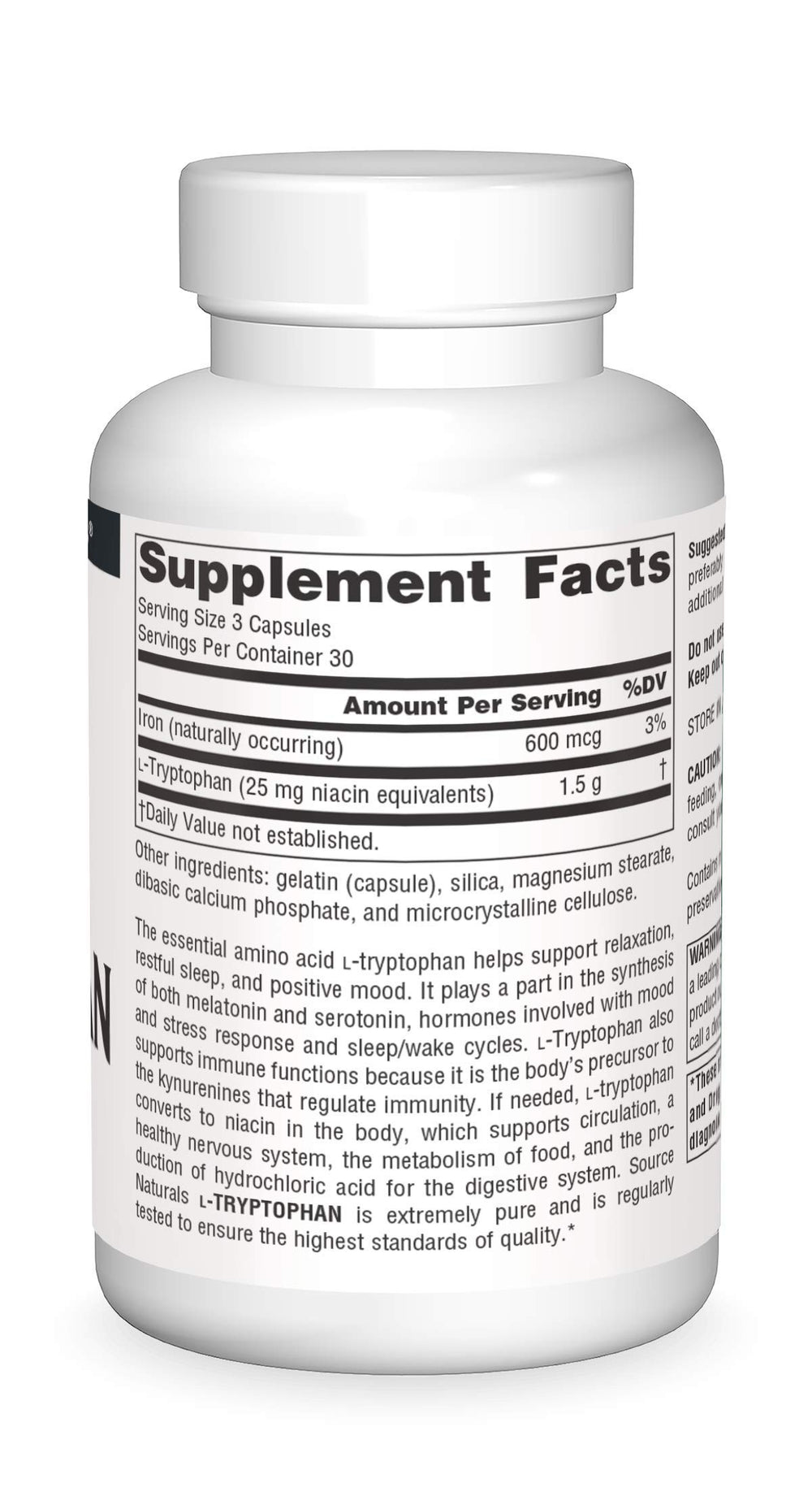 Source Naturals L-Tryptophan bottle with cap