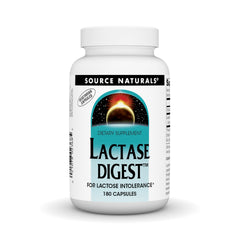 Front view of Source Naturals Lactase Digest bottle – 180 capsules