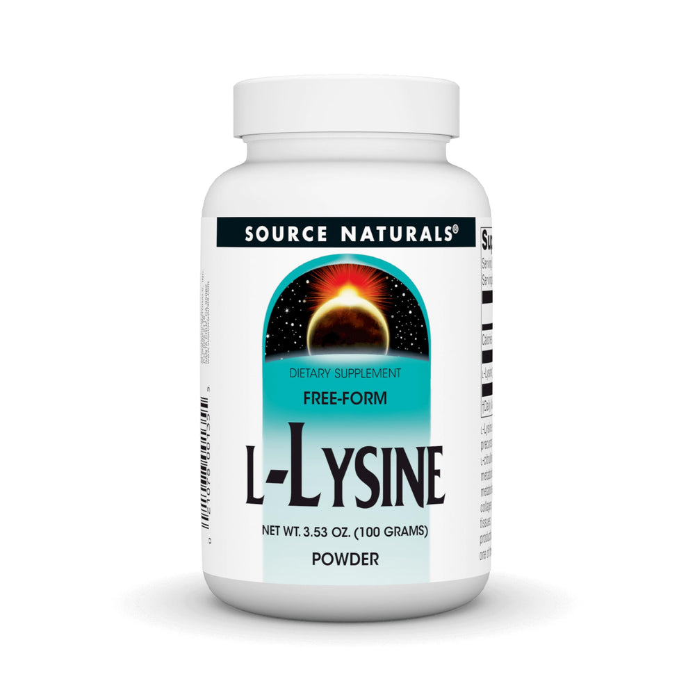Front view of Source Naturals L-Lysine Free-Form Powder 100 g jar