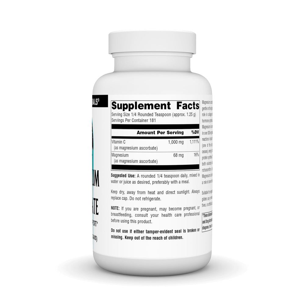 Product label for Source Naturals Magnesium Ascorbate Crystals