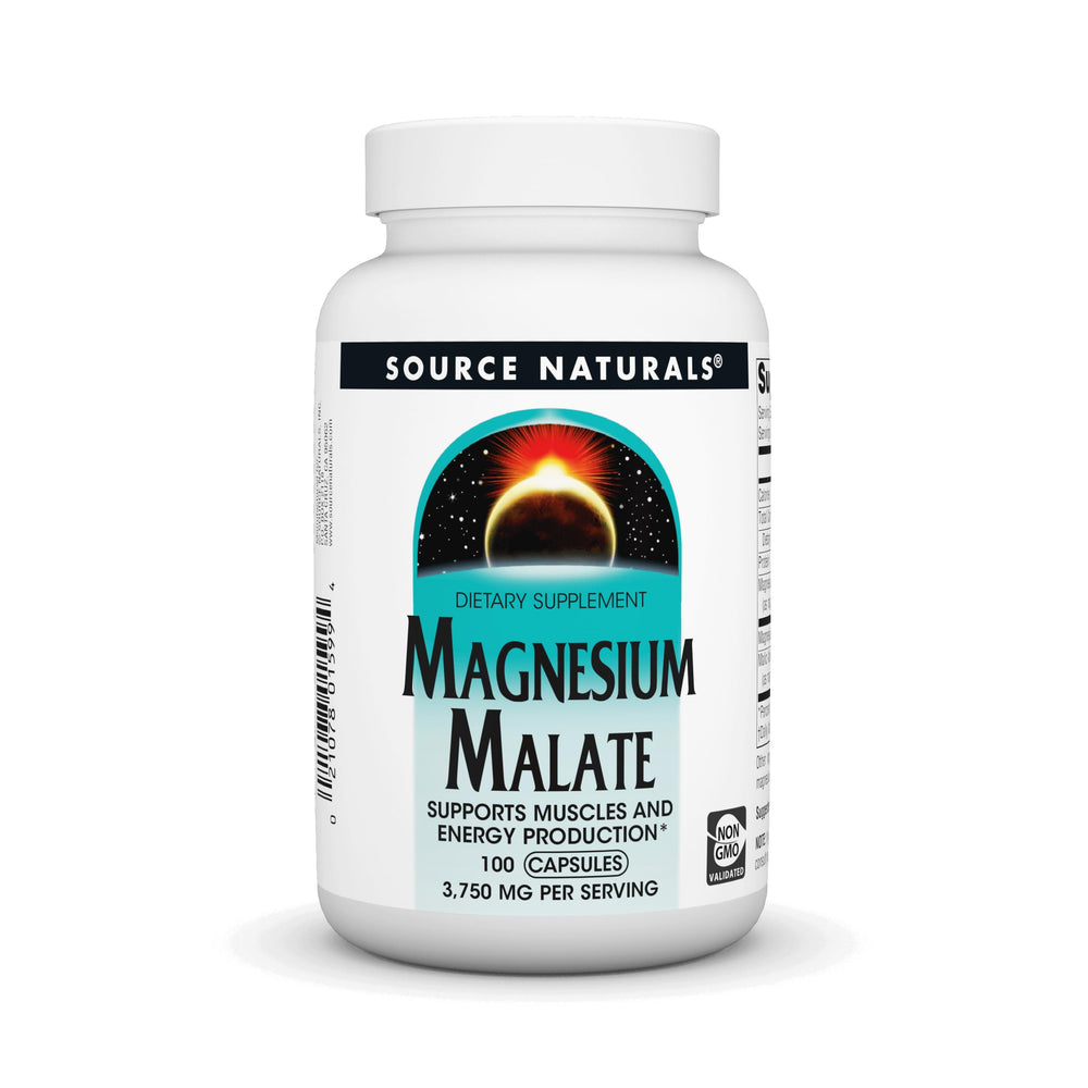 Bottle of Source Naturals Magnesium Malate 3750 mg per serving with 100 capsules