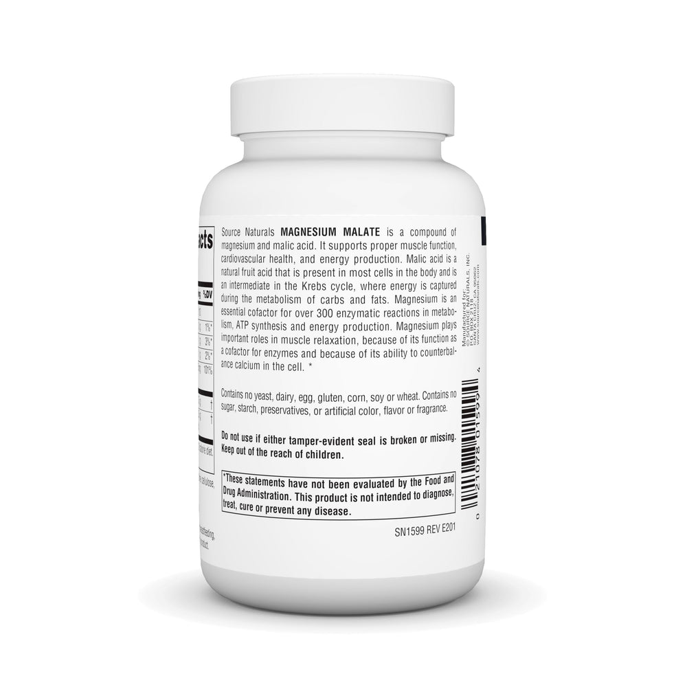 Supplement facts panel showing magnesium malate details