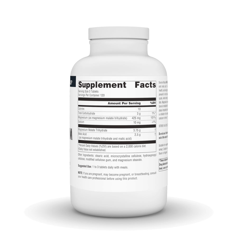 Label showing magnesium malate 3750 mg per serving