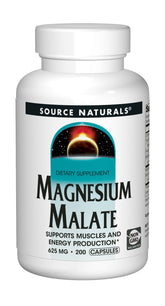 Source Naturals Magnesium Malate 625mg bottle with 200 capsules