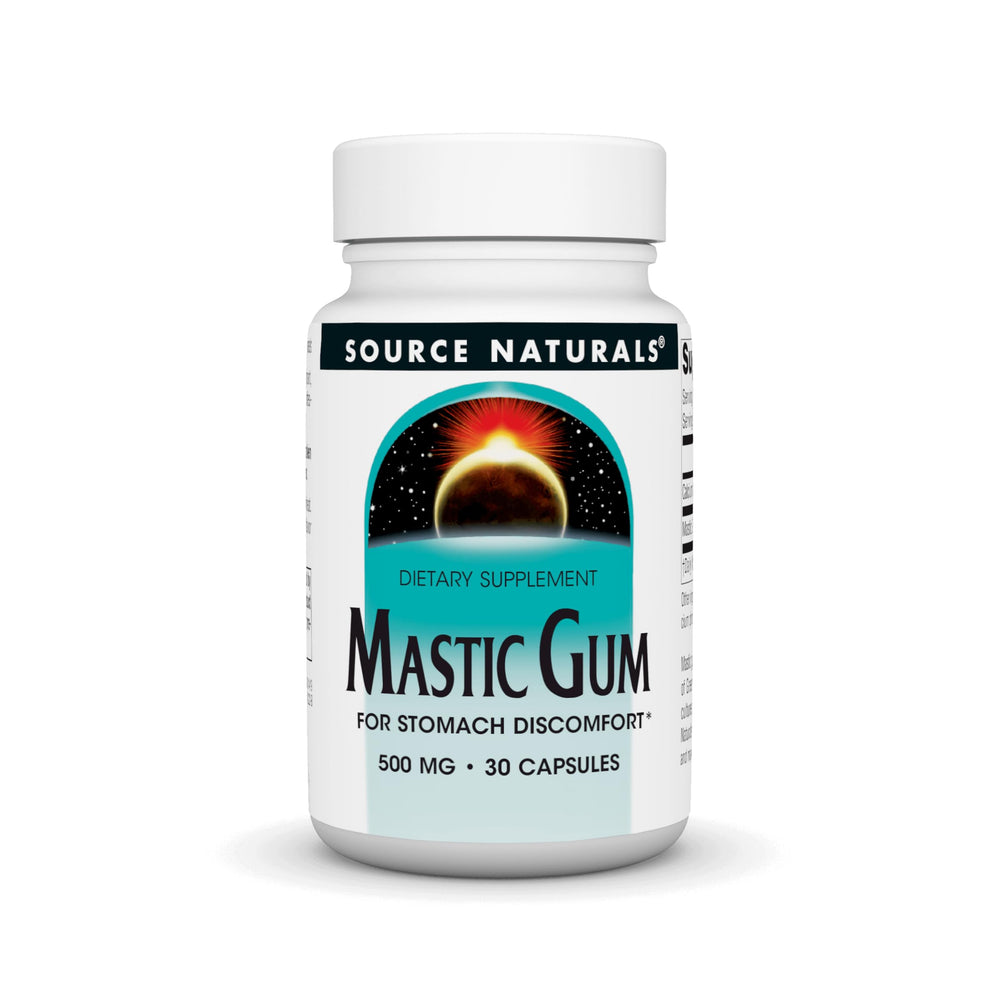 Bottle of Source Naturals Mastic Gum Extract 500 mg capsules, 30-count