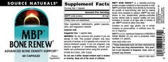 Nutrition facts panel on MBP Bone Renew bottle
