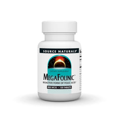 Source Naturals MegaFolinic 800 mcg folic acid tablets bottle, 120-count