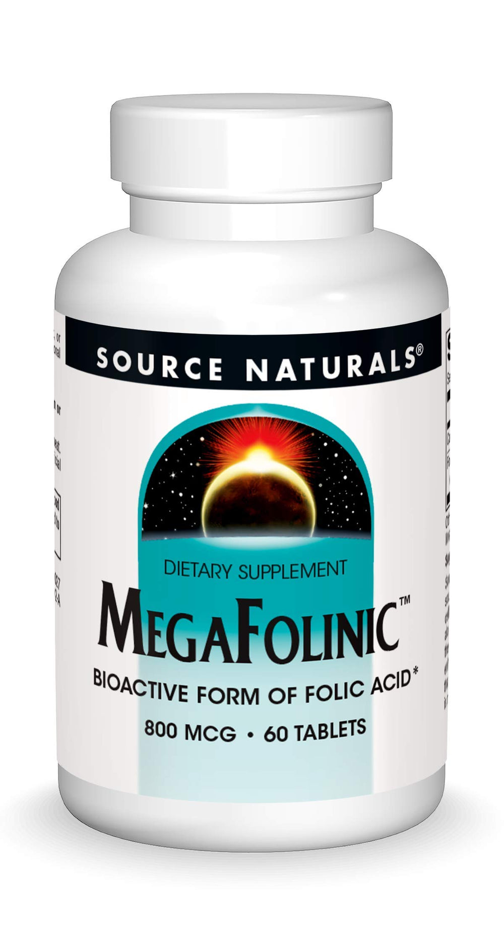 Front view of Source Naturals MegaFolinic 800mcg 60 tablets