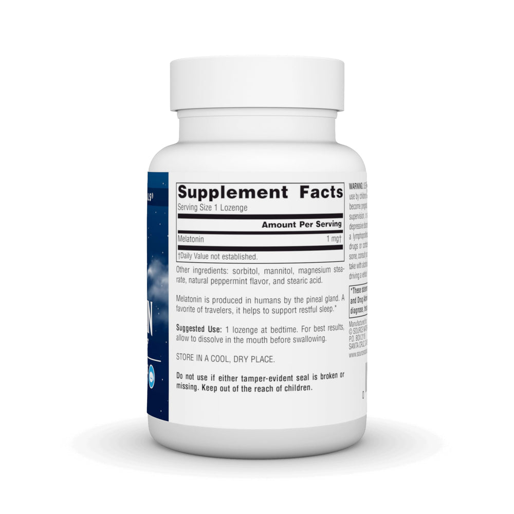 Front label of Source Naturals Melatonin 1 mg Peppermint Lozenges