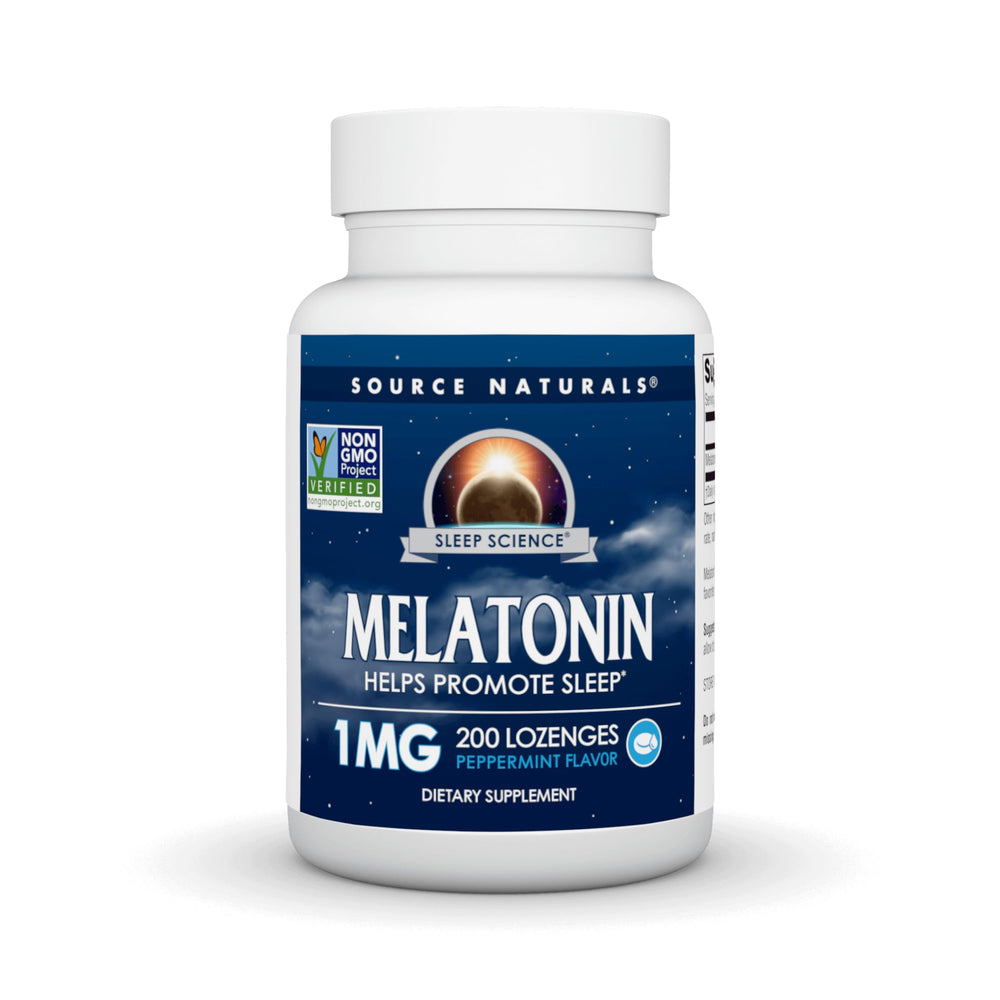 Packaging for Source Naturals Melatonin 1 mg Peppermint Lozenges