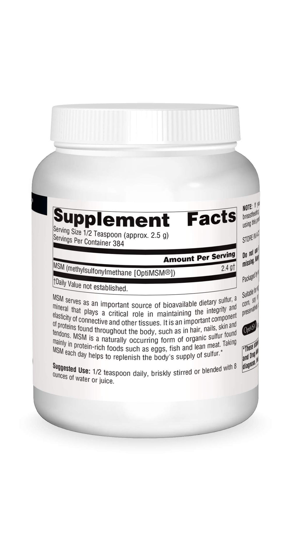 MSM powder ingredients and dietary notes