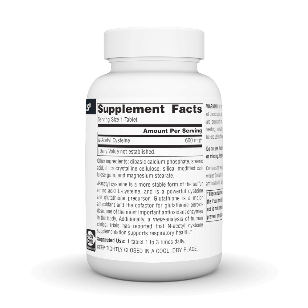 Close-up of NAC 600 mg antioxidant supplement tablets