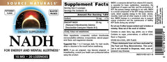 Source Naturals NADH 10mg lozenges USA manufacturing image emphasizes cGMP compliant production.