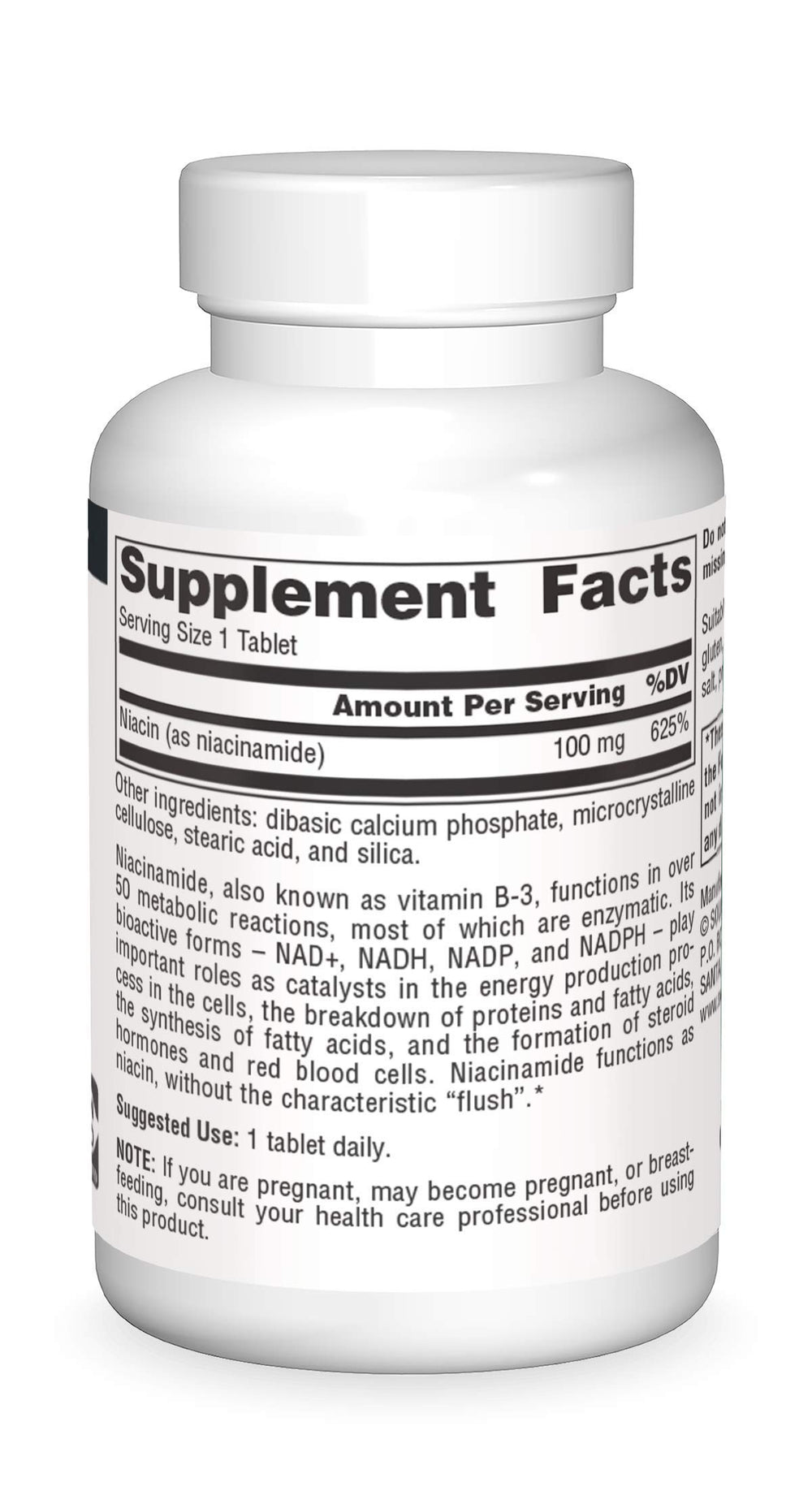 Nutrition label for Niacinamide B-3 100 mg product