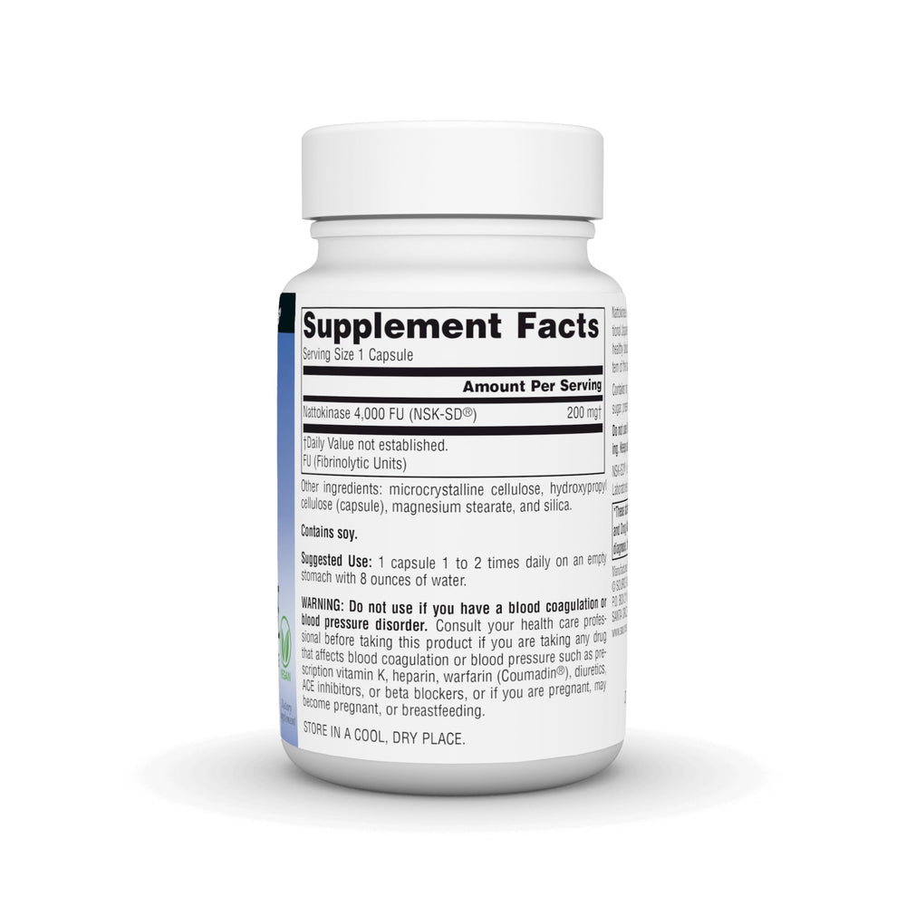 Side view of the NSK-SD nattokinase bottle and capsules