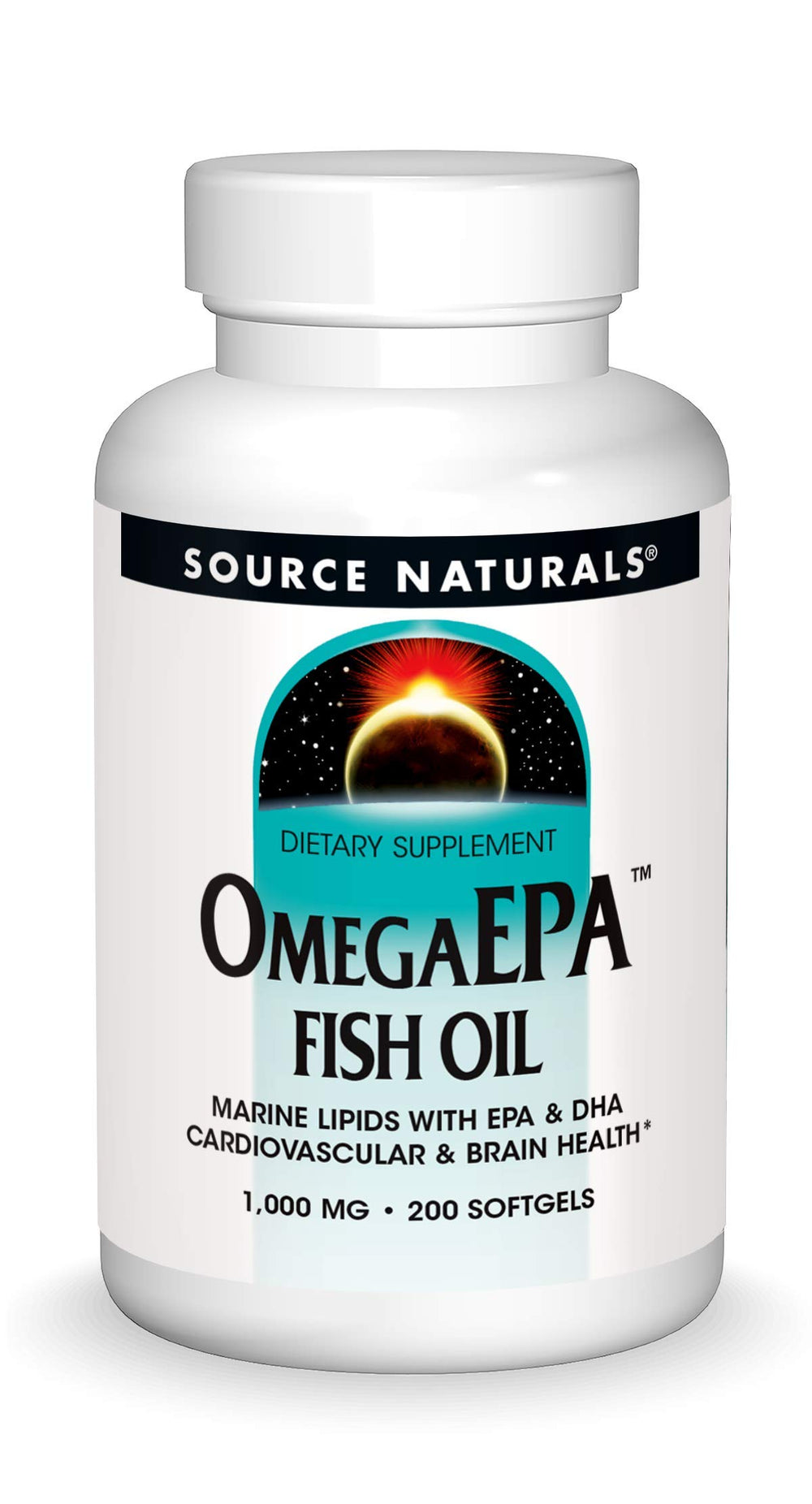 Bottle front of Source Naturals OmegaEPA Fish Oil - 200 softgels