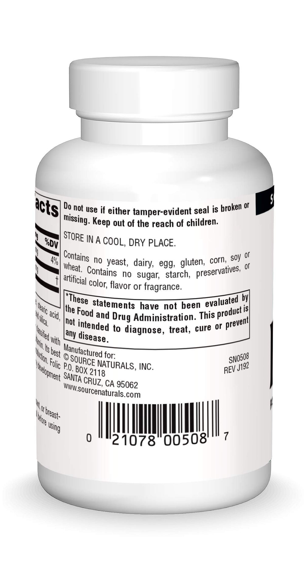 Close-up of Source Naturals PABA bottle label