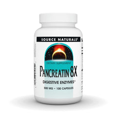 Source Naturals Pancreatin 8X bottle with 100 capsules