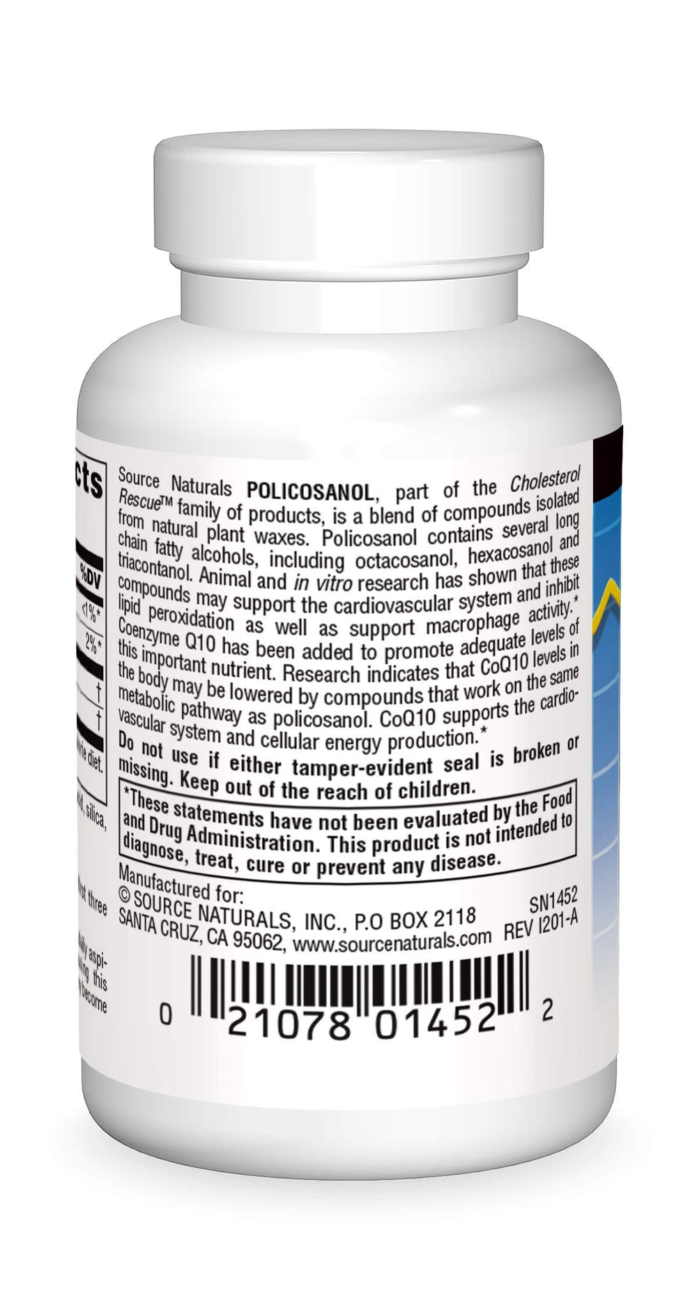 Close-up of Policosanol with CoQ10 label illustrating ingredients