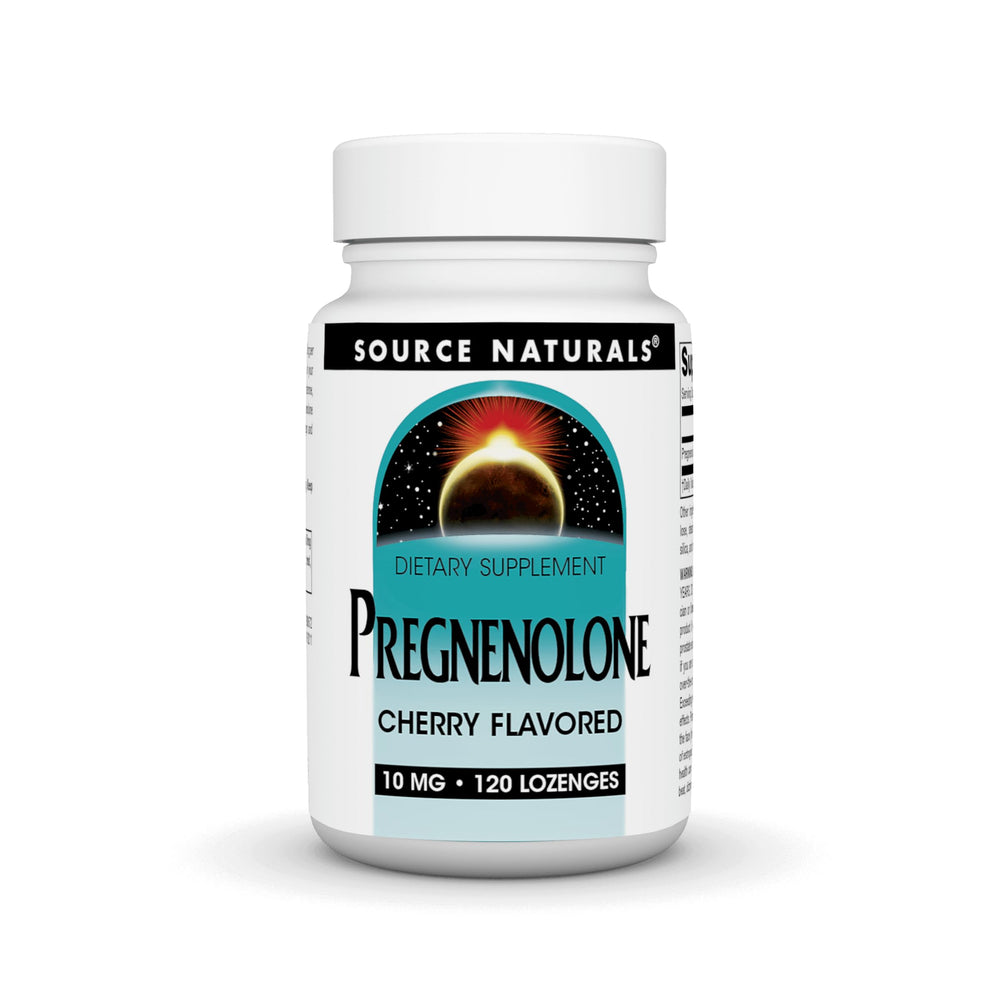 Front view of Source Naturals Pregnenolone 10 mg cherry lozenges bottle