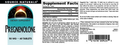 Nutrition and ingredients panel for Pregnenolone 50mg 60 tablets