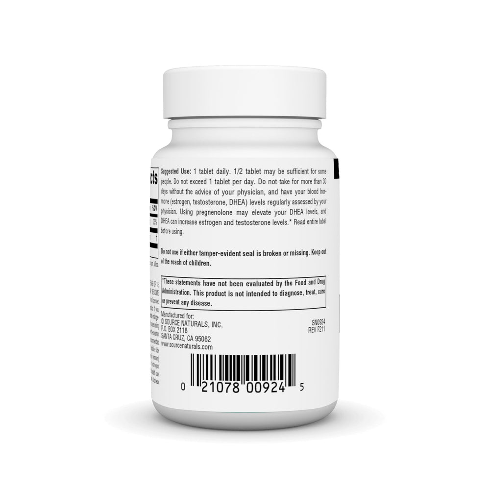 Outer packaging for Source Naturals Pregnenolone 50mg - 60 tablets