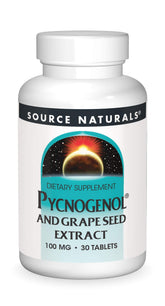 Bottle of Source Naturals Pycnogenol & Grape Seed Extract 100 mg dietary supplement