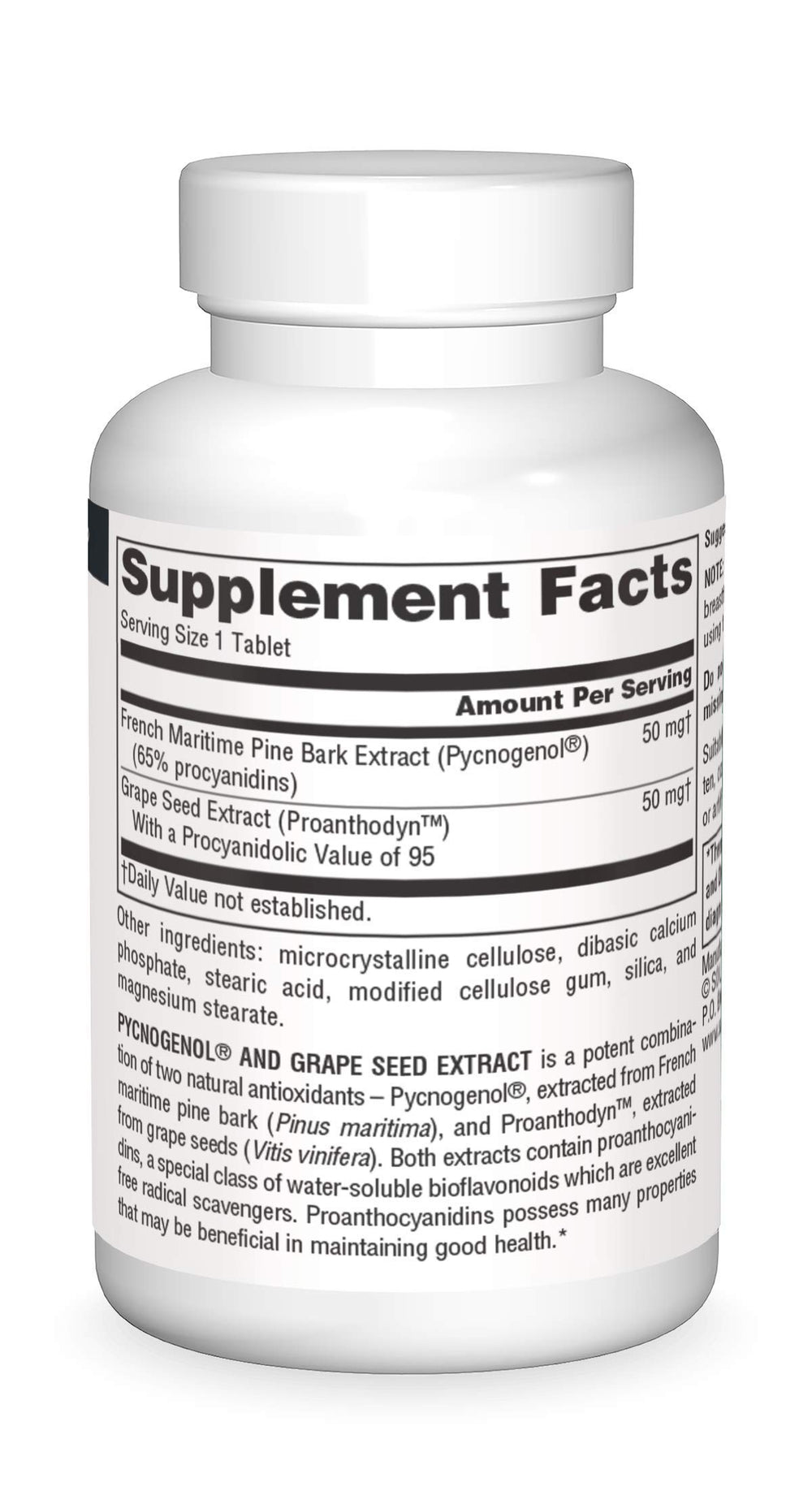 Pine bark extract and grape seed extract capsules