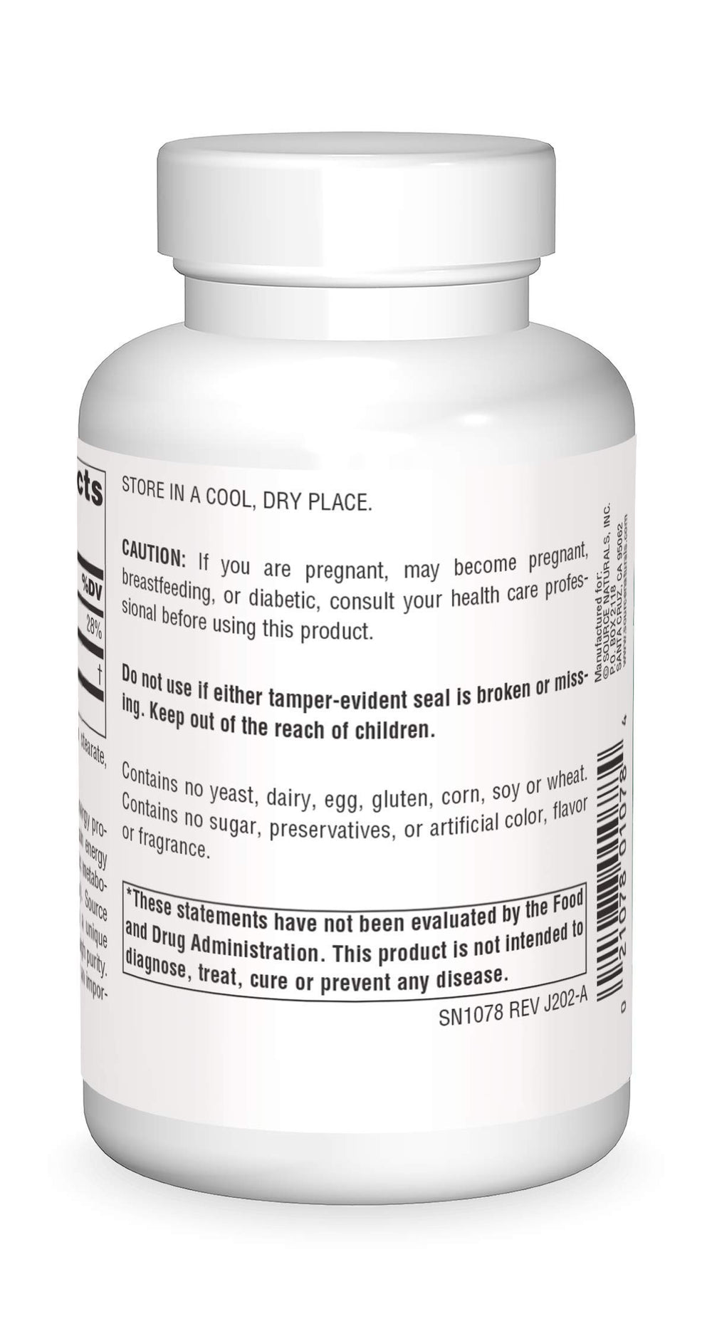 Close-up of Source Naturals Pyruvate Power label highlighting calcium pyruvate content