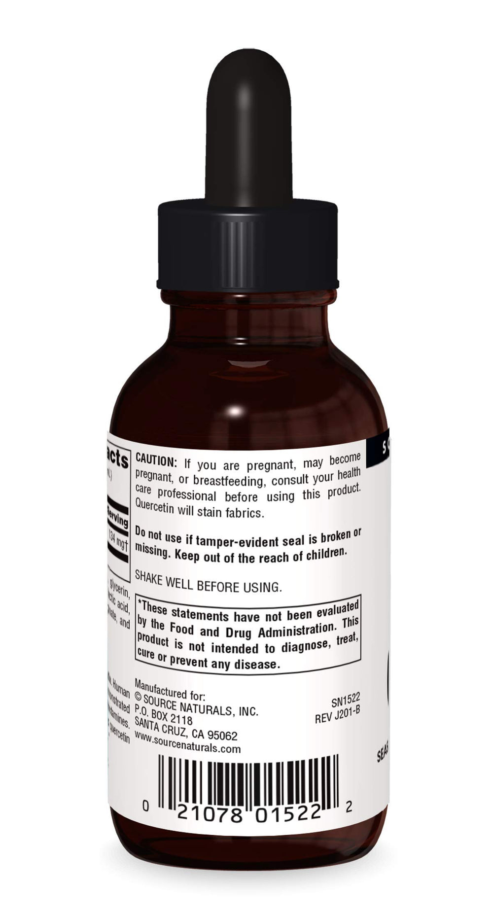 Label on Source Naturals Quercetin NutraDrops bottle