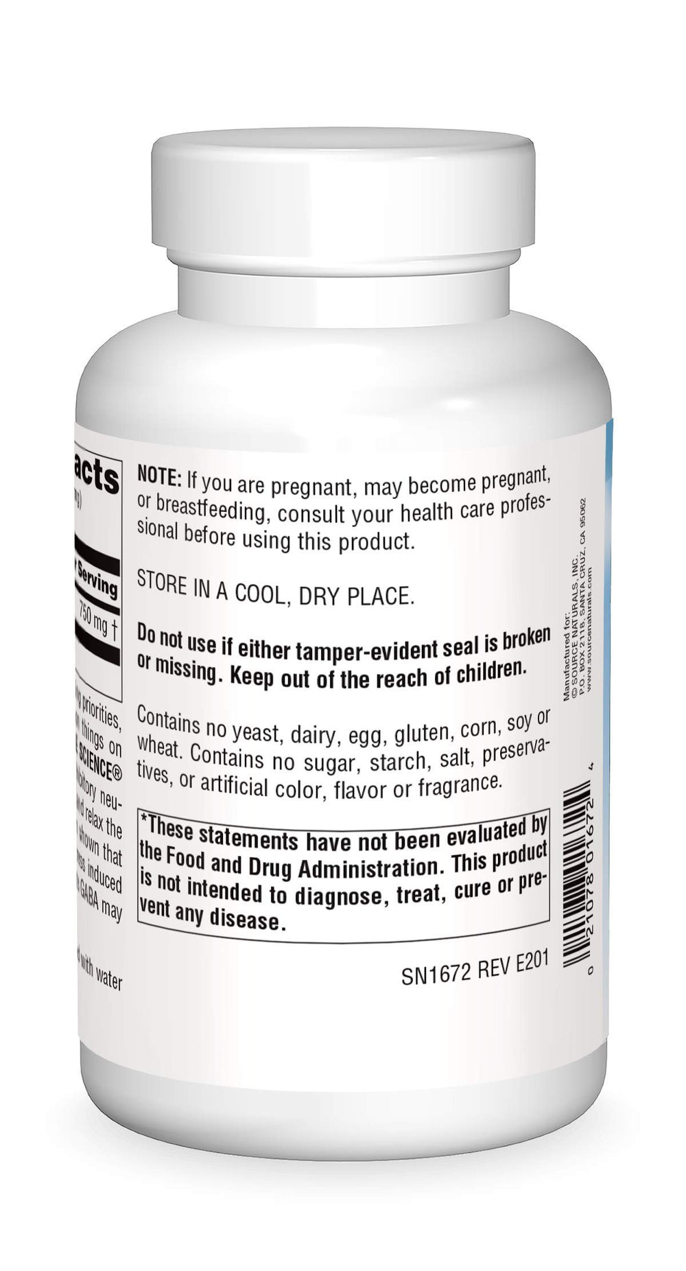 Close-up of Serene Science GABA label showing 750 mg per serving