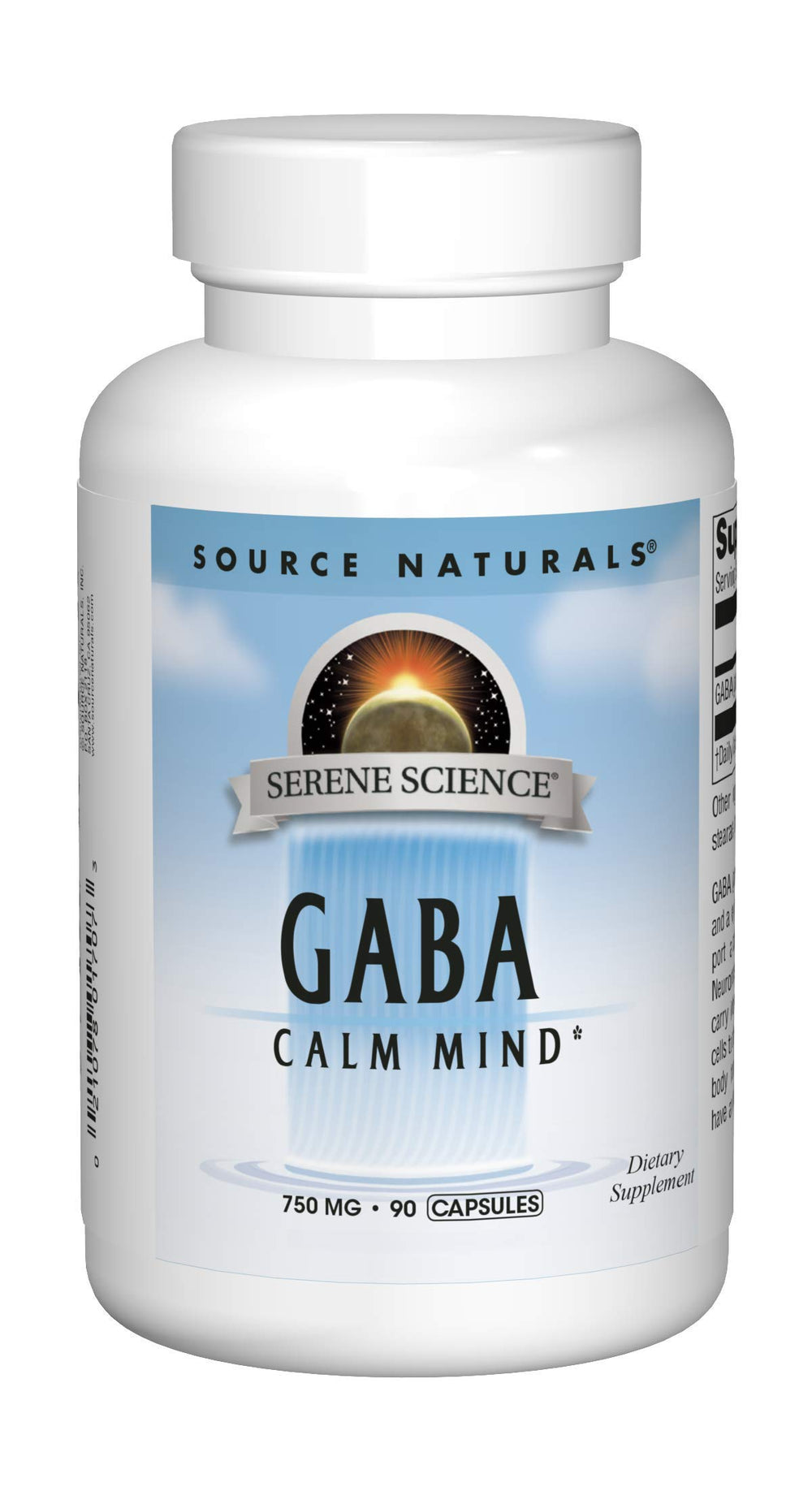 Front view of Source Naturals Serene Science GABA 750mg bottle