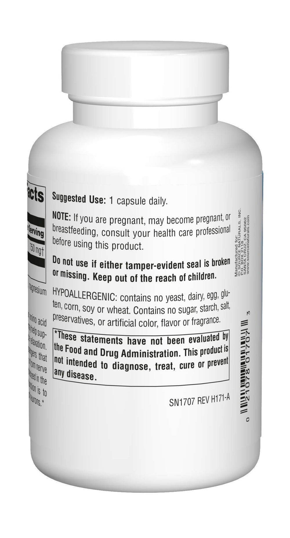 Close-up of Serene Science GABA 750mg label