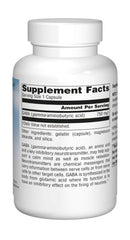 Supplement facts panel for GABA 750mg