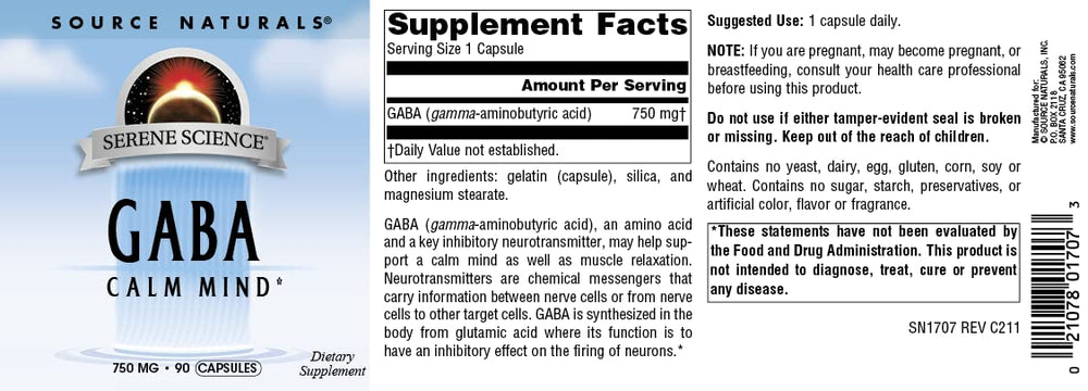90 capsules bottle of Source Naturals GABA Serene Science