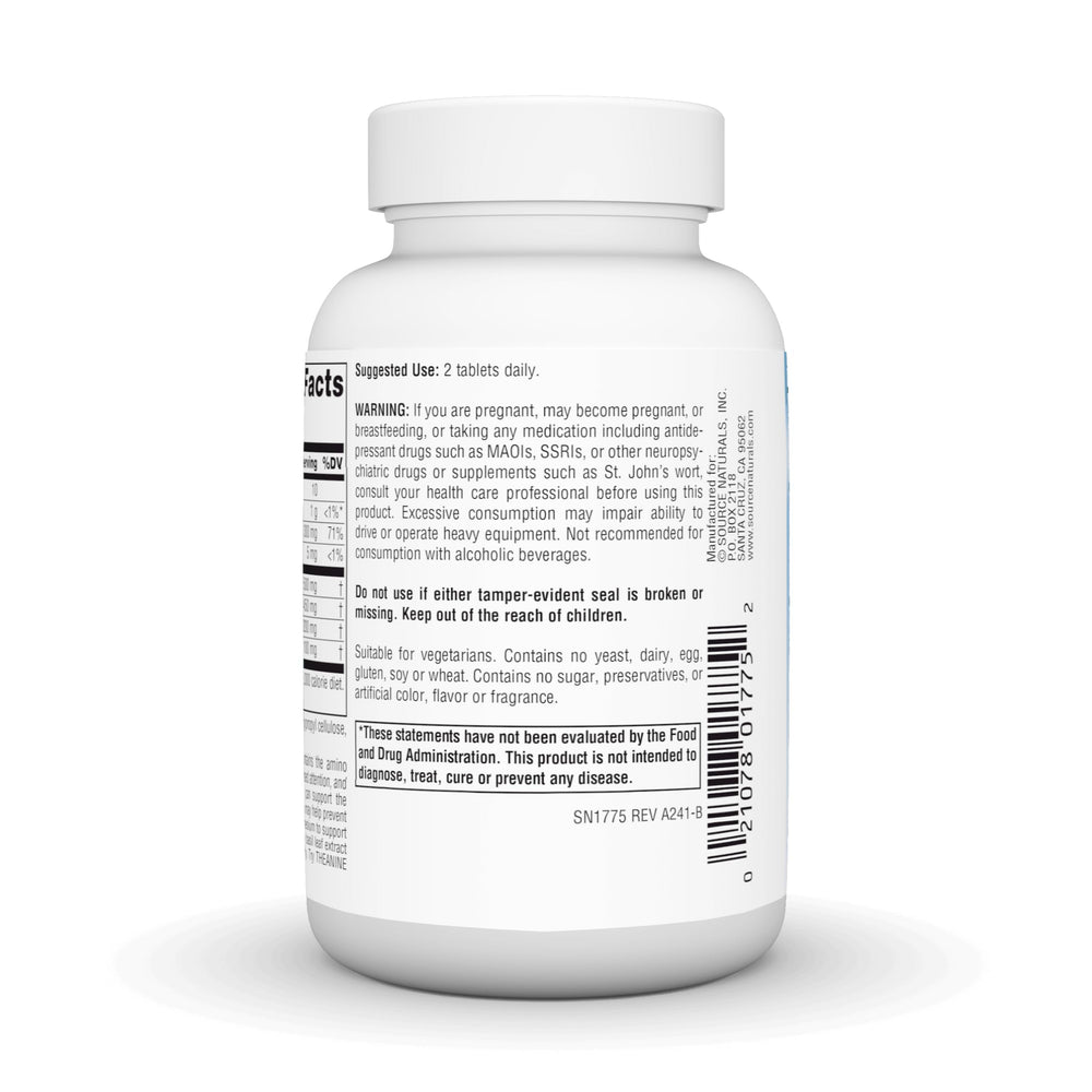 Ingredient list for Source Naturals Serene Science L-Theanine with Magnesium and GABA