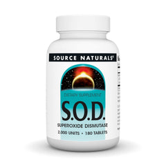 Bottle of Source Naturals S-O-D 180 tablets - front view