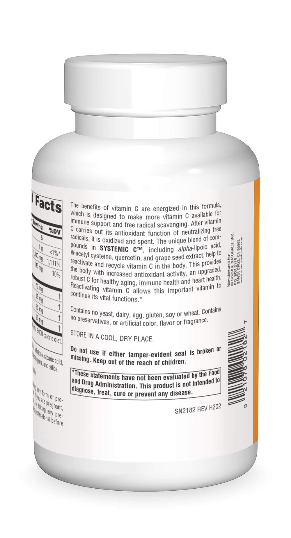 Close-up of Systemic C 1000mg bottle label