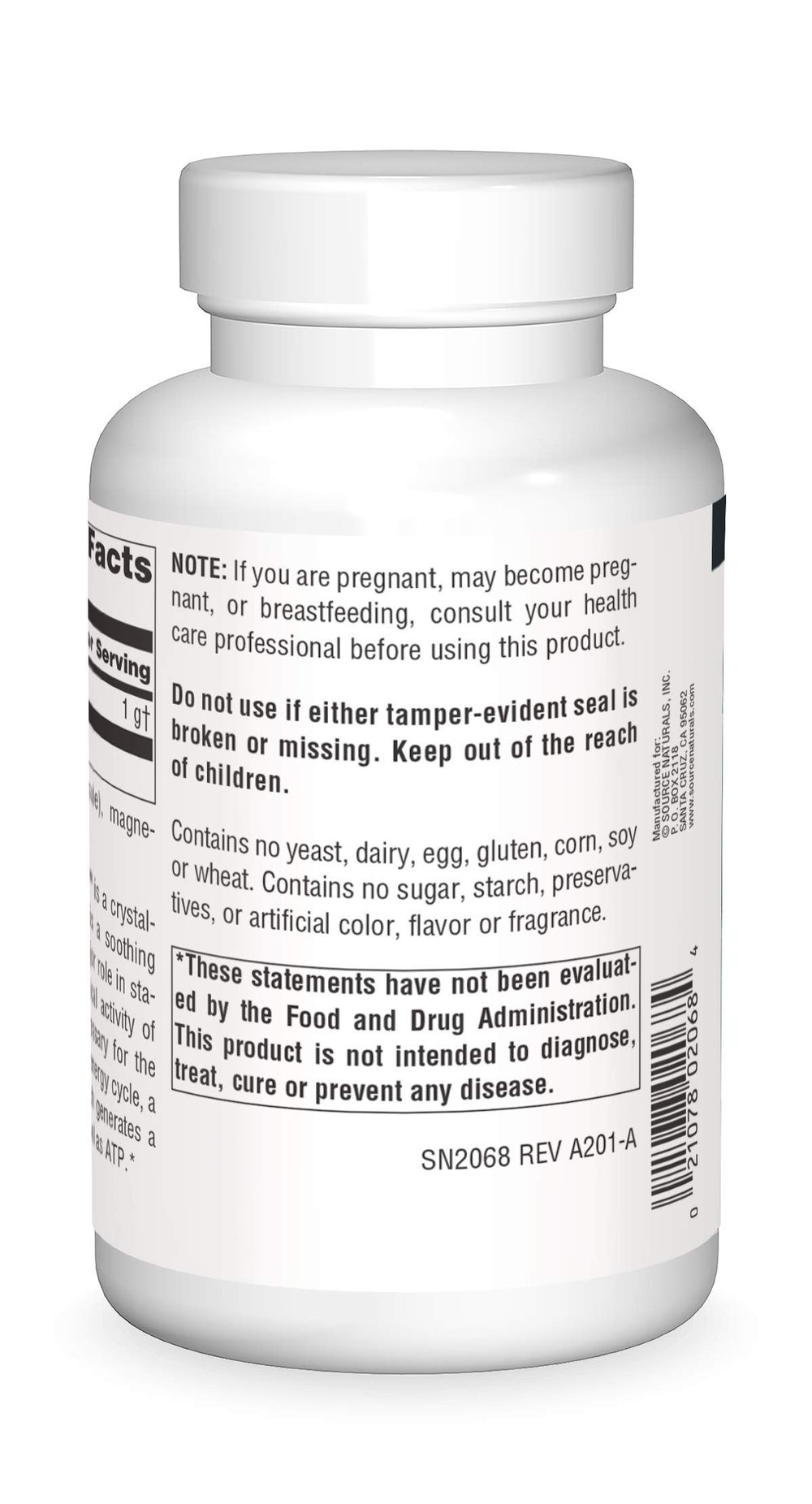 Label for Source Naturals Taurine 1000 mg 120 capsules