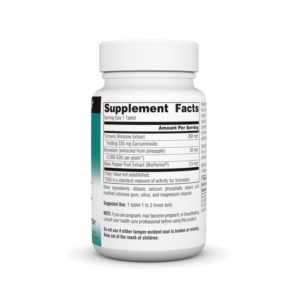 Back label of Source Naturals Turmeric Extract bottle with supplement facts