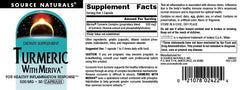 Supplement facts label for Turmeric with Meriva 500mg